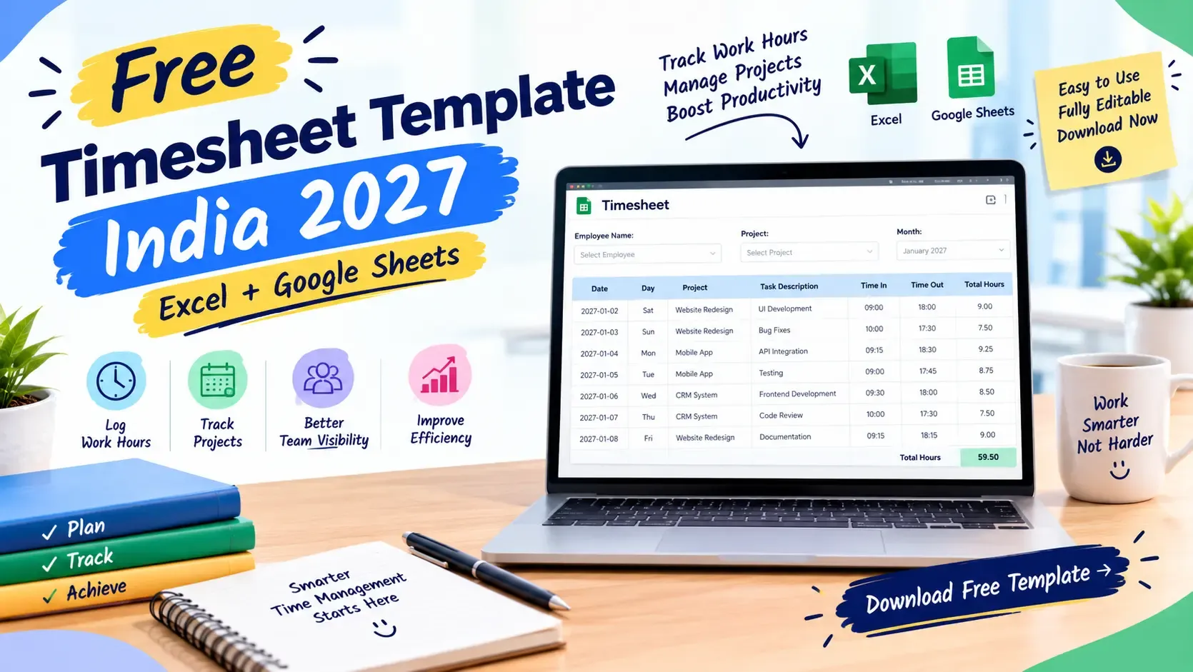 Free Timesheet Template India 2027 — Excel and Google Sheets Download